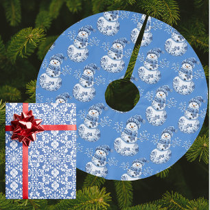 Saia Para Árvore De Natal De Poliéster Boneco de Neve Azul Branco 