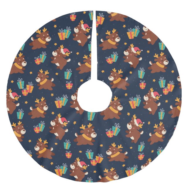 Saia Para Árvore De Natal De Poliéster Bonita Reindeer de Natal (Frente)