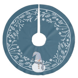 Saia Para Árvore De Natal De Poliéster Bonito boneco de neve com Design botânico branco s