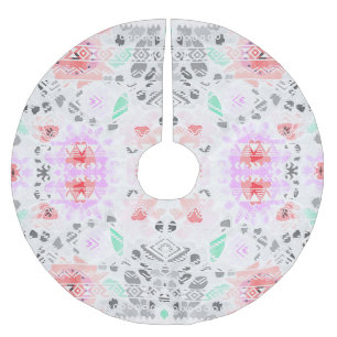 Saia Para Árvore De Natal De Poliéster Bonito floral azteca pastel colorido