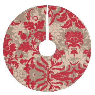 Saia Para Árvore De Natal De Poliéster Bonito Red Tan Damask Country Farmhouse