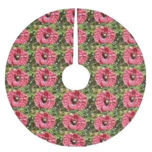 Saia Para Árvore De Natal De Poliéster Bonito Vermelho Pasta Flor Macro Tree Skirt