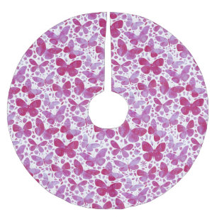 Saia Para Árvore De Natal De Poliéster Borboleta Aquarela Rosa