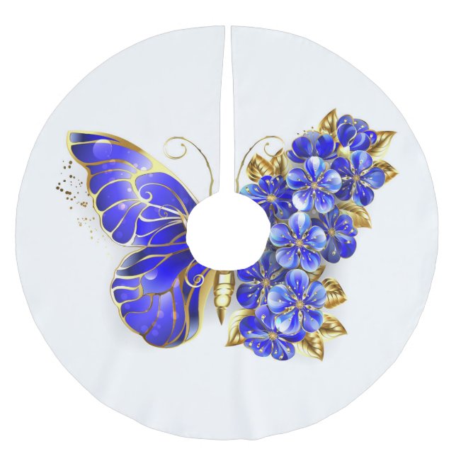 Saia Para Árvore De Natal De Poliéster Borboleta Flor Sapphire (Frente)