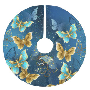 Saia Para Árvore De Natal De Poliéster Borboletas douradas