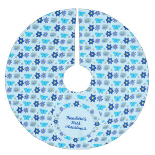 Saia Para Árvore De Natal De Poliéster Borboletas e flores do menino azul personalizadas
