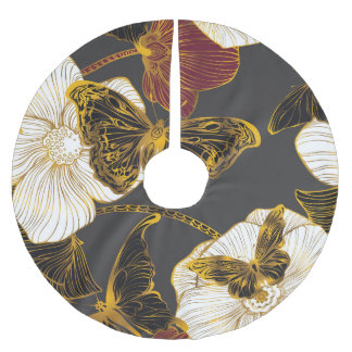 Saia Para Árvore De Natal De Poliéster Borboletas e flores: padrão de Primavera Boho
