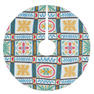 Saia Para Árvore De Natal De Poliéster Bordado Maiolica Italiano: Floral Mediterrânica