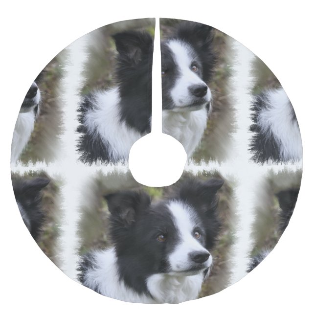 Saia Para Árvore De Natal De Poliéster Border Collie Art (Frente)