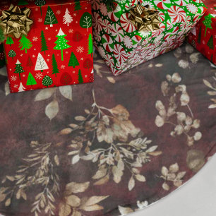 Saia Para Árvore De Natal De Poliéster Borgonha Floral de Aquarela com cor castanha e bra