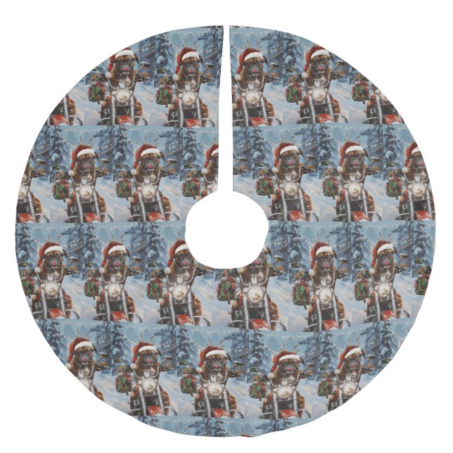 Saia Para Árvore De Natal De Poliéster Boxer Dog Riding Motorcycle Christmas (Frente)