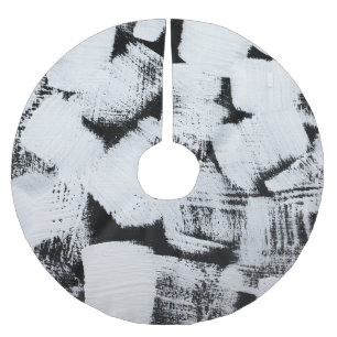 Saia Para Árvore De Natal De Poliéster Branco preto, canvas pintada por abstrato.