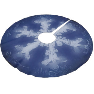 Saia Para Árvore De Natal De Poliéster Branco sobre Floco de Neve Azul-Preto
