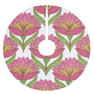 Saia Para Árvore De Natal De Poliéster Brilho Floral: Vintagem Branca Vermelha.