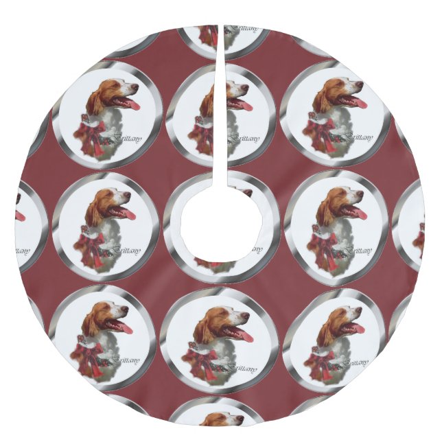 Saia Para Árvore De Natal De Poliéster Brittany Spaniel Christmas (Frente)