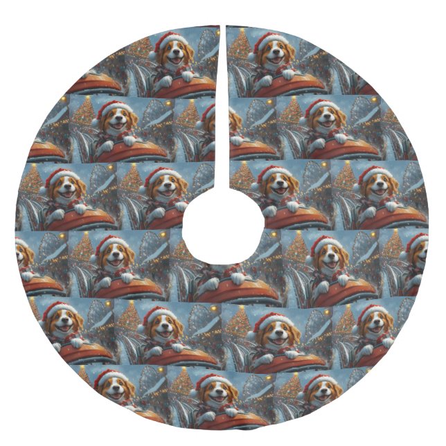 Saia Para Árvore De Natal De Poliéster Brittany Spaniel Dog Natal (Frente)