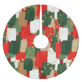 Saia Para Árvore De Natal De Poliéster Brushstroke Cheer in Red, Green & Gold
