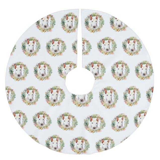 Saia Para Árvore De Natal De Poliéster Bull Terrier Christmas Wreath Festivo Pup (Frente)