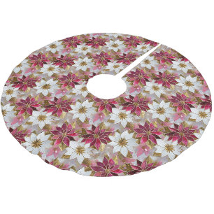 Saia Para Árvore De Natal De Poliéster Burgundy Pink White Gold Poinsettias de Natal