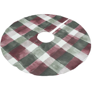Saia Para Árvore De Natal De Poliéster Burgundy Red Green Cream White Xadrezes Stripes