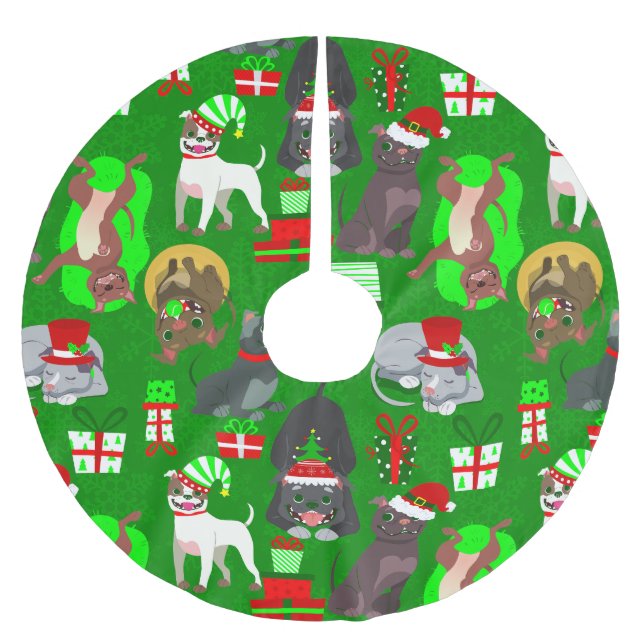 Saia Para Árvore De Natal De Poliéster cachorrinho de natal papai noel (Frente)