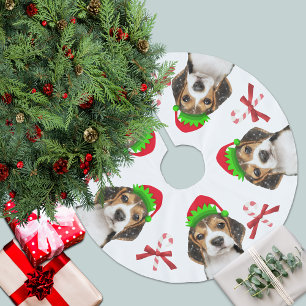 Saia Para Árvore De Natal De Poliéster Cachorros Beagle Elves Candy Canes   Branco