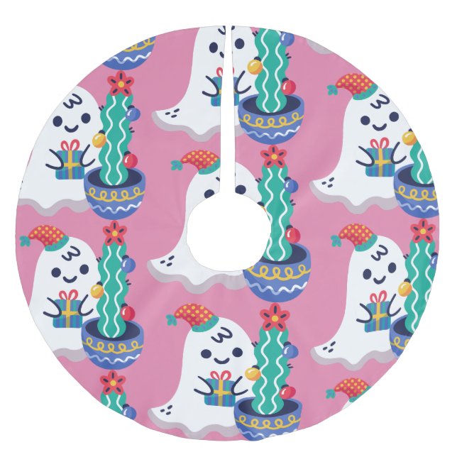 Saia Para Árvore De Natal De Poliéster cacto fantasma do Natal feio (Frente)