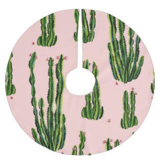 Saia Para Árvore De Natal De Poliéster Cactos de Aquarela: Padrão Sem Olhos Brilhante