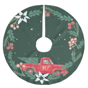 Saia Para Árvore De Natal De Poliéster Caminhão Vermelho Vintage da Família Natal