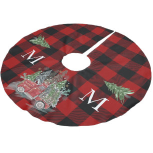 Saia Para Árvore De Natal De Poliéster Caminhão Vintage de Natal Xadrez Vermelho e Preto