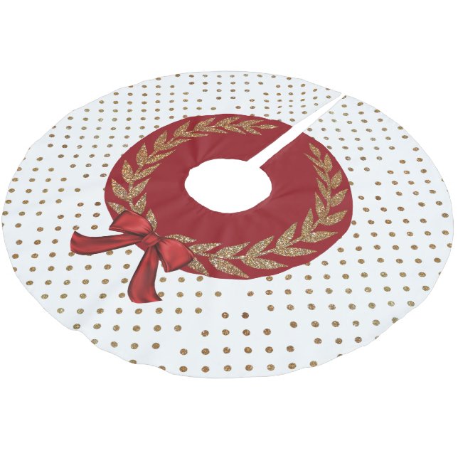 Saia Para Árvore De Natal De Poliéster Camisa de Bolinhas Dourada (Inclinado)