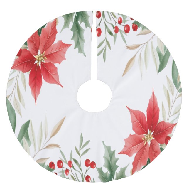 Saia Para Árvore De Natal De Poliéster Camisa de Natal Red Poinsettia (Frente)