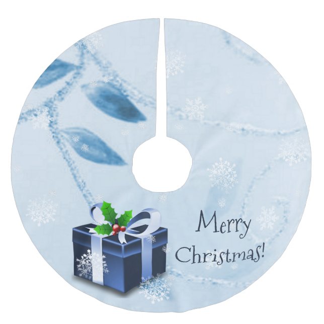 Saia Para Árvore De Natal De Poliéster Camisa de Presente de Natal Azul (Frente)