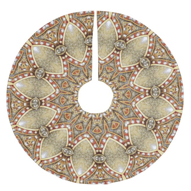 Saia Para Árvore De Natal De Poliéster Camisa Decortiva Dourada (Frente)