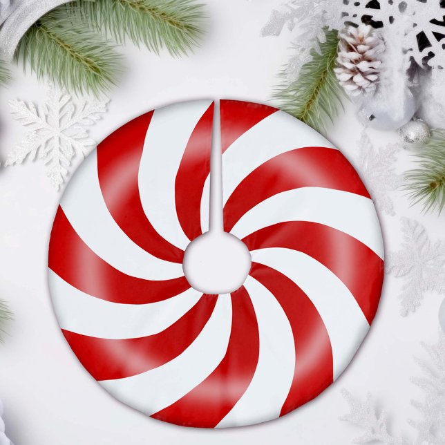 Saia Para Árvore De Natal De Poliéster Camiseta Pimenta Doce (Add a sweet twist to your holiday decor with our Red and White Peppermint Candy Christmas Tree Skirt)