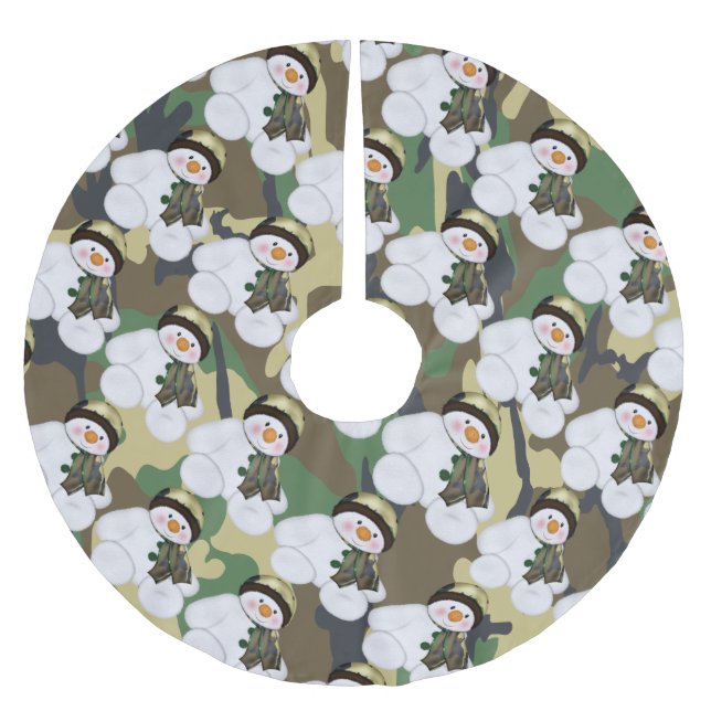 Saia Para Árvore De Natal De Poliéster Camo Militar Christmas Snowman (Frente)