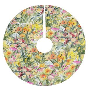 Saia Para Árvore De Natal De Poliéster Campo das flores pequenas: Aquarela Brilhante.