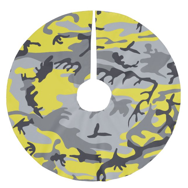 Saia Para Árvore De Natal De Poliéster Camuflagem Amarela e Cinza, Militar, Exército (Frente)