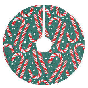Saia Para Árvore De Natal De Poliéster Canas e Neve Vermelhos e Brancos de Natal Verde