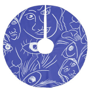 Saia Para Árvore De Natal De Poliéster Cara de beleza: desenho de uma linha.