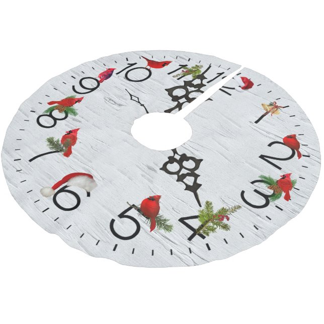 Saia Para Árvore De Natal De Poliéster Cardeais Vermelhos Na Design De Birch (Inclinado)