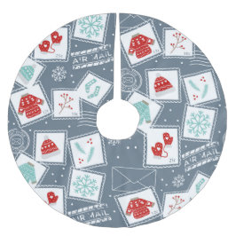 Saia Para Árvore De Natal De Poliéster Carimbo Carimbo Feriado Vermelho Azul Fresco