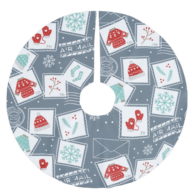 Saia Para Árvore De Natal De Poliéster Carimbo Carimbo Feriado Vermelho Azul Fresco (Frente)