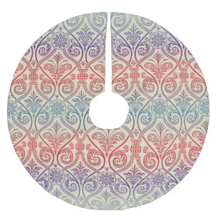 Saia Para Árvore De Natal De Poliéster Carteira Vintage Damask - vermelho violeta azul