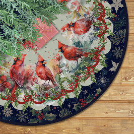 Saia Para Árvore De Natal De Poliéster cartões natalinos florais cardeais festivos vermel