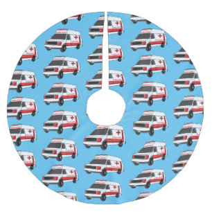 Saia Para Árvore De Natal De Poliéster Cartoon de ambulância vermelha