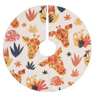 Saia Para Árvore De Natal De Poliéster Cartoon Girafa: Padrão Floral de Savana