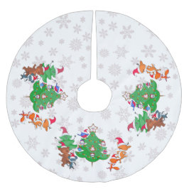 Saia Para Árvore De Natal De Poliéster Cartoons Animais Dançando em torno da árvore de Na