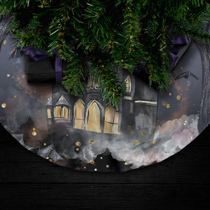 Saia Para Árvore De Natal De Poliéster Casa Assombrada Árvore lunar e morcegos