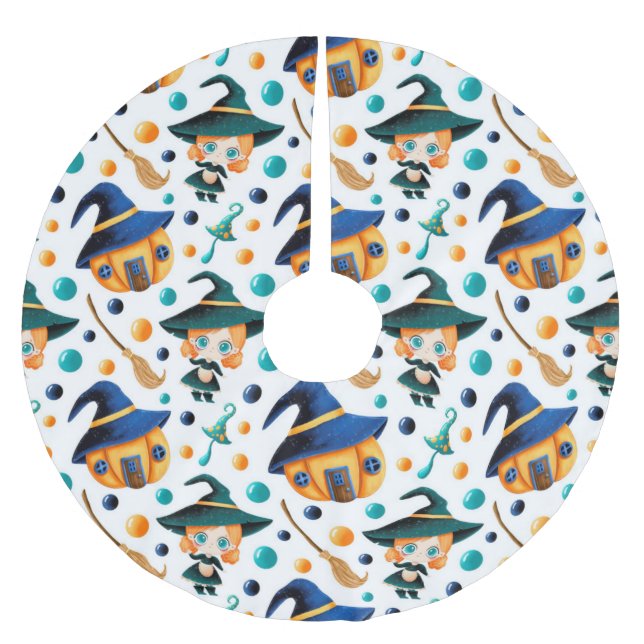 Saia Para Árvore De Natal De Poliéster Casa das Bruxas de Abóbora (Frente)